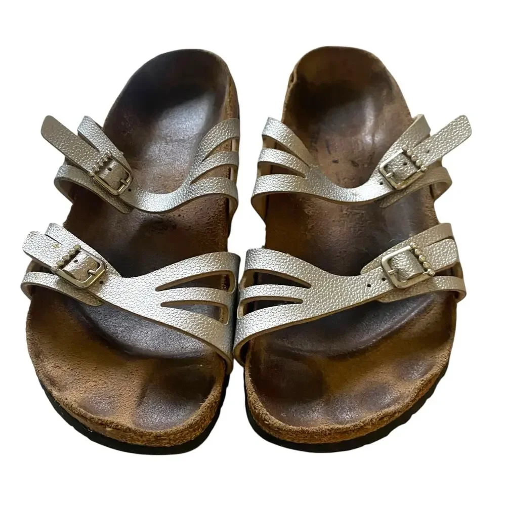 Birkenstock Birkis Size 41 US 10 Silver Moorea Granada Rhinestones 2 Strap